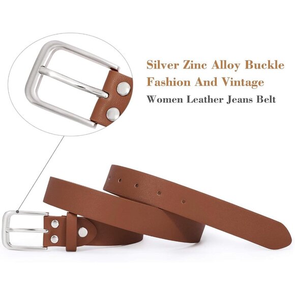 Women Leather Casual Belt for Jeans & Pants Adjustable Slim Waist Accessory - Picture 4 of 7